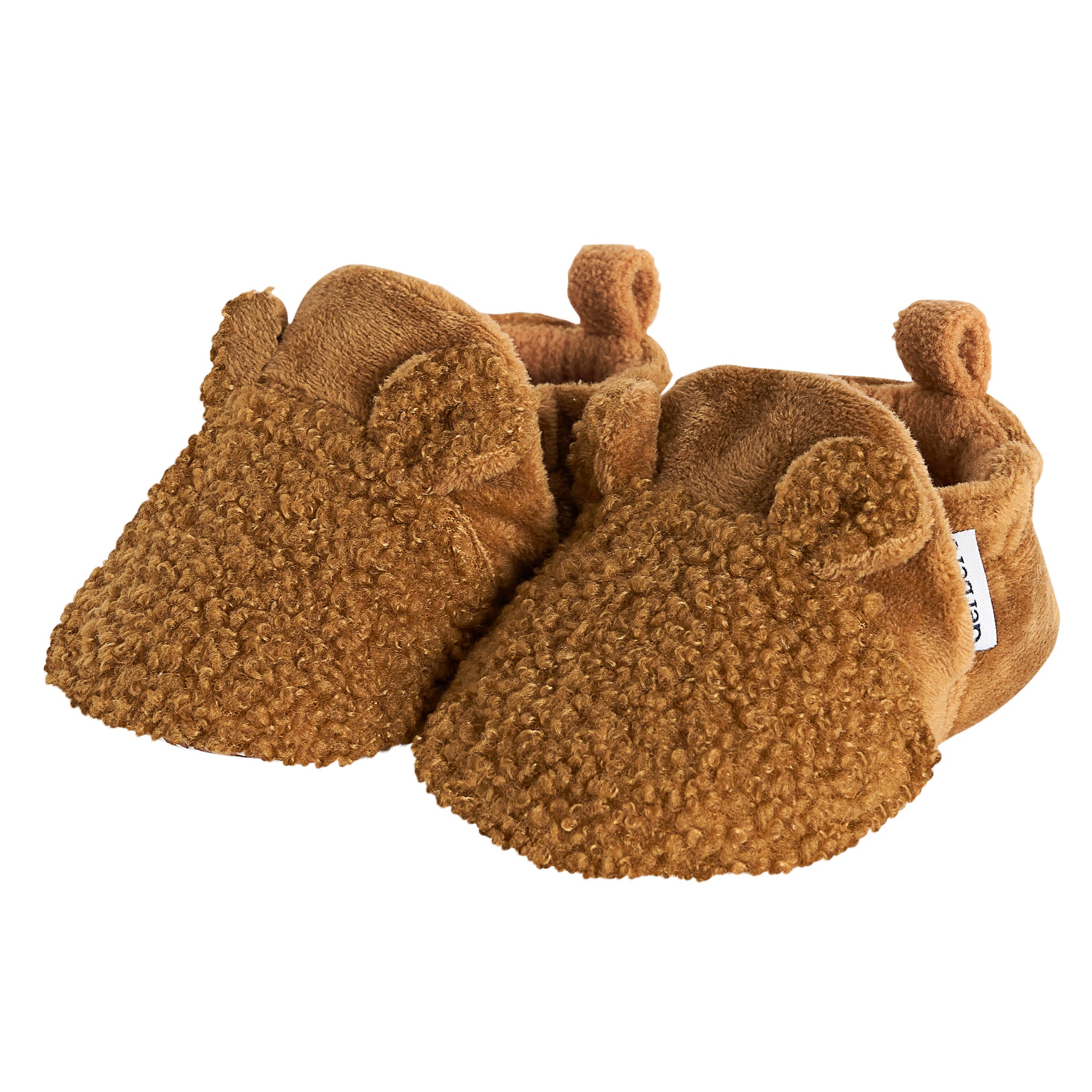 Baby Neutral Brown Sherpa Booties-Gerber Childrenswear Wholesale