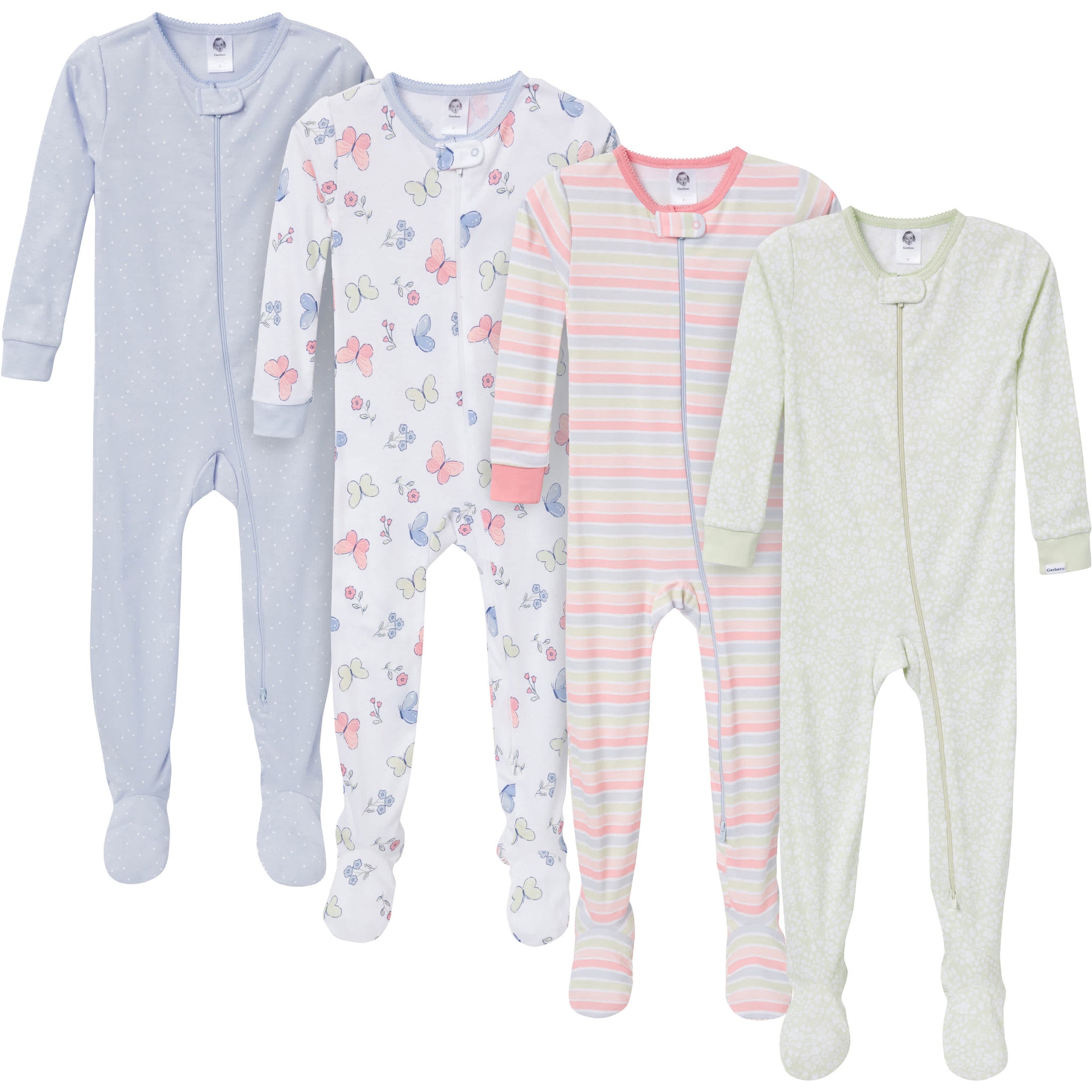 4-Pack Baby & Toddler Girls Butterflies Snug-Fitting Footed Pajamas-Gerber Childrenswear Wholesale