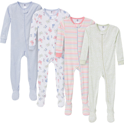 4-Pack Baby & Toddler Girls Butterflies Snug-Fitting Footed Pajamas-Gerber Childrenswear Wholesale