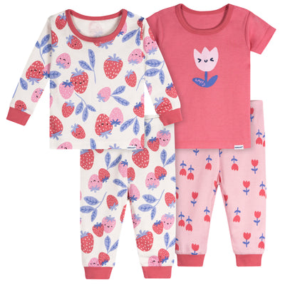 4-Piece Baby Girls Berries Pajamas Sets-Gerber Childrenswear Wholesale