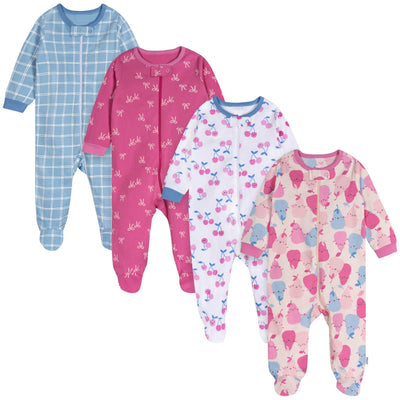 4-Pack Baby Girls Pear-Y Sweet Sleep 'N Plays-Gerber Childrenswear Wholesale