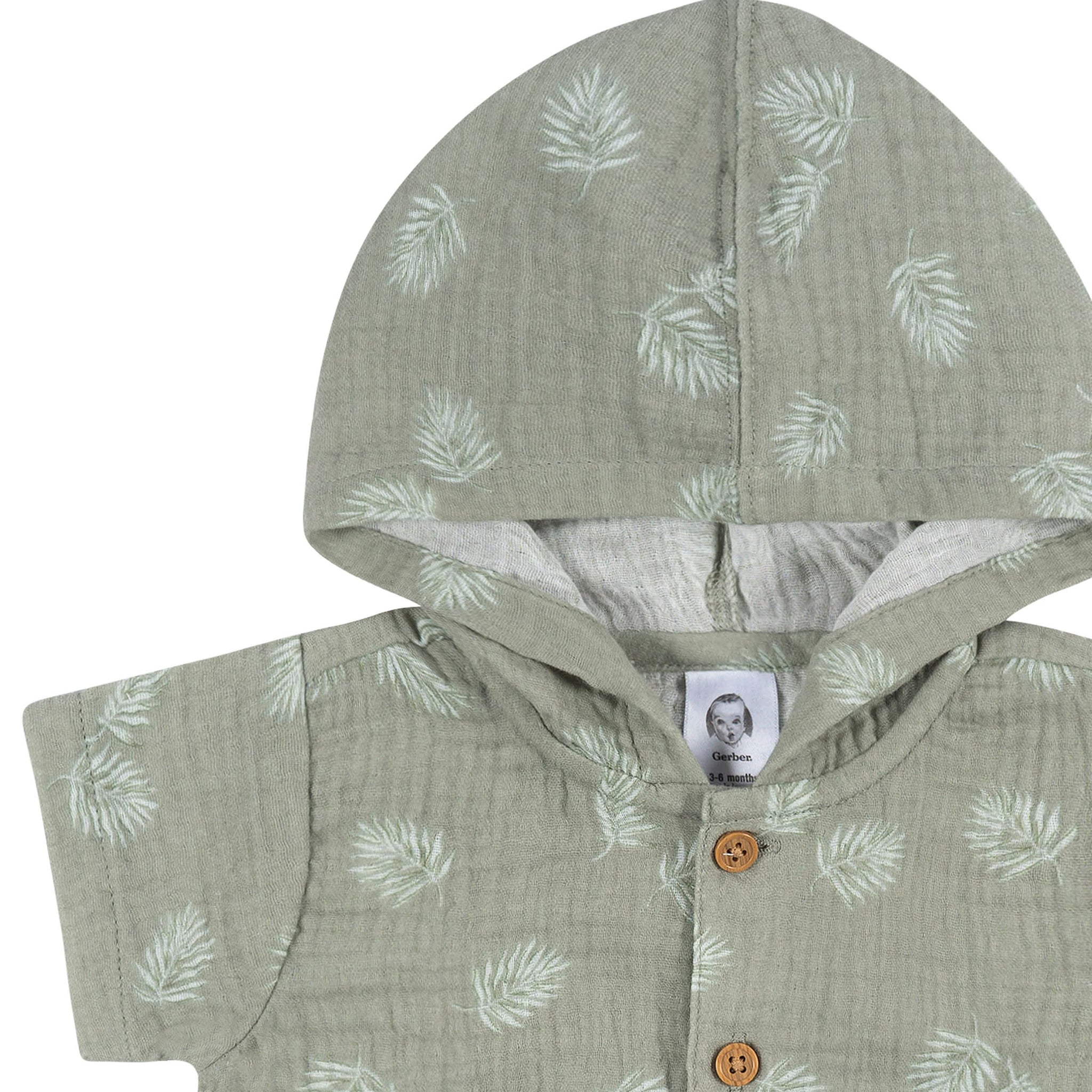 Baby Boys Palms Hooded Romper-Gerber Childrenswear Wholesale