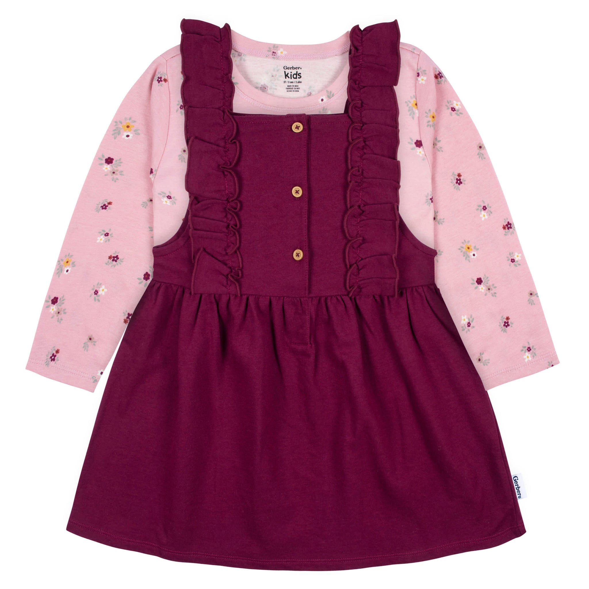 2-Piece Infant & Toddler Girls Purple Floral Jumper & Top Set-Gerber Childrenswear Wholesale
