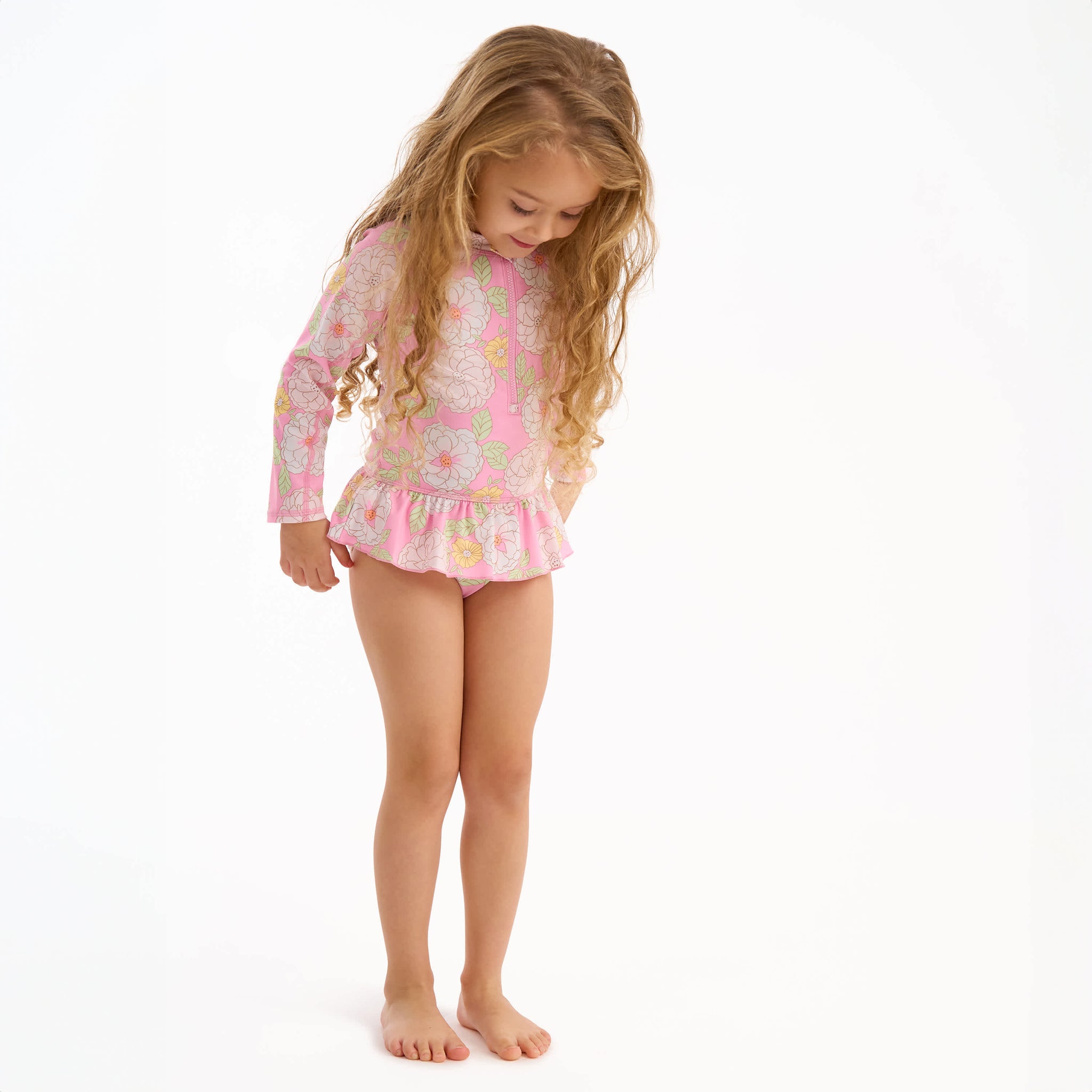 Toddler Girls Peonies Rashguard-Gerber Childrenswear Wholesale