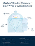 4-Piece Baby Neutral Blue Penguin Towel & Washcloths-Gerber Childrenswear Wholesale