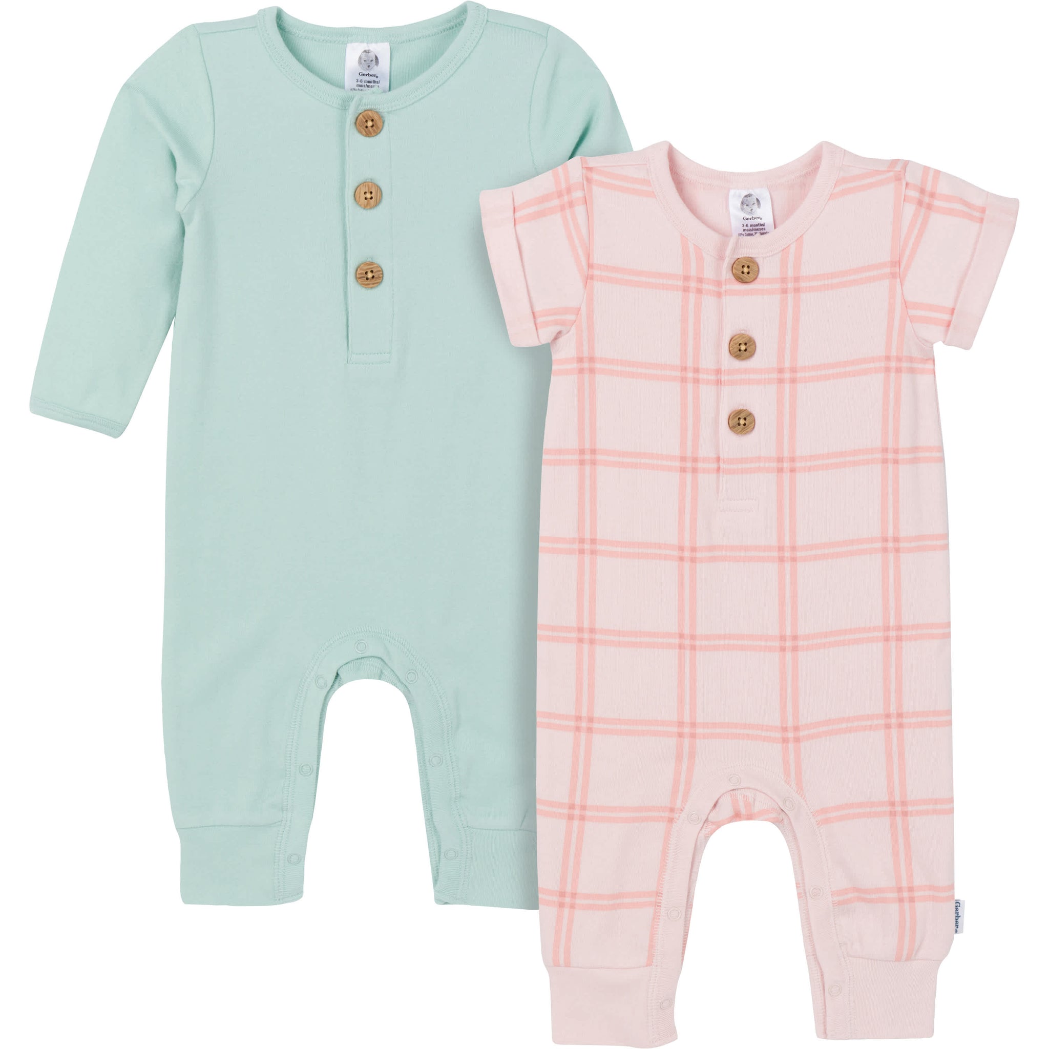 2-Pack Baby Girls Pink Plaid Romper-Gerber Childrenswear Wholesale