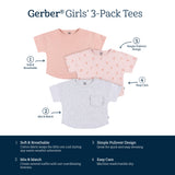 3-Pack Infant and Toddler Girls Flower T-Shirts-Gerber Childrenswear Wholesale