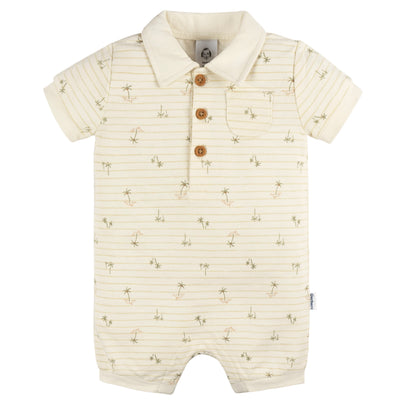 Baby Boys Palm Tree Stripe Collared Romper-Gerber Childrenswear Wholesale
