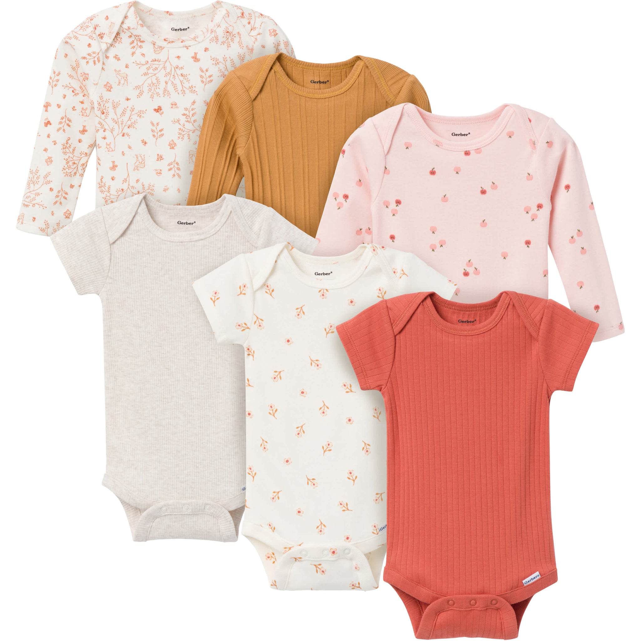 6-Pack Baby Girls Red Onesies® Bodysuits-Gerber Childrenswear Wholesale