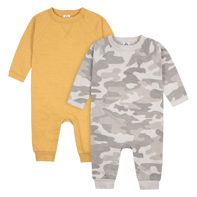 2-Pack Baby Boys Grey/Yellow Raglan Sleeve Romper-Gerber Childrenswear Wholesale