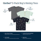 3-Pack Infant and Toddler Boys Anchor Henley T-Shirts-Gerber Childrenswear Wholesale