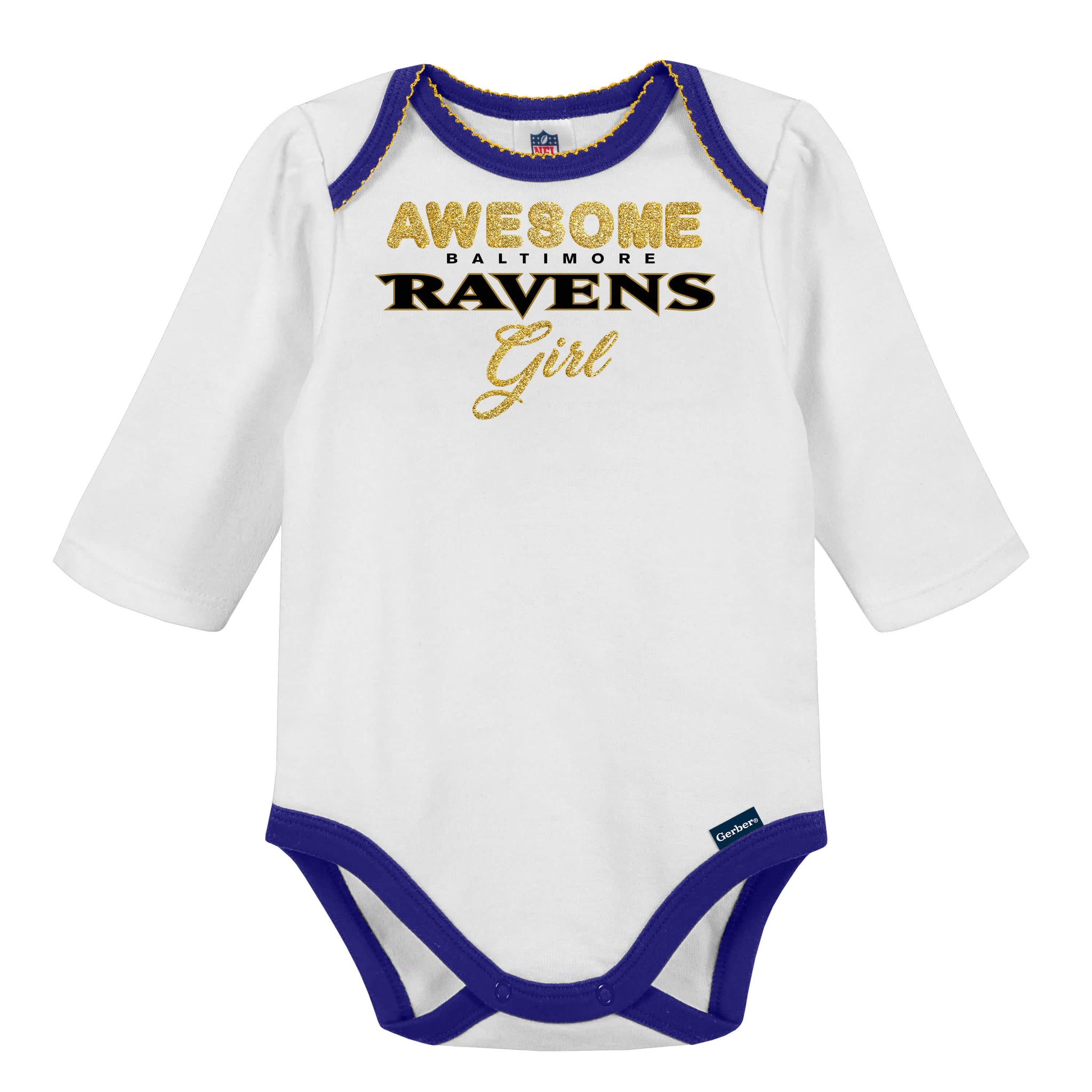 3-Piece Baby Girls Ravens Bodysuit, Footed Pant, & Cap Set-Gerber Childrenswear Wholesale