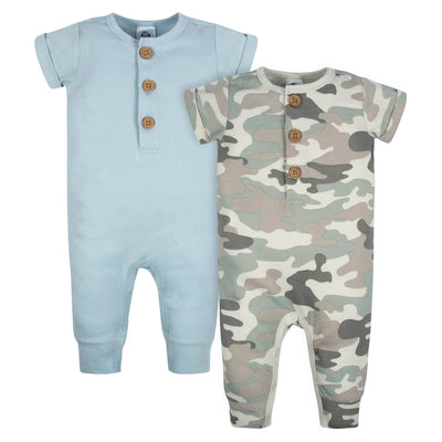 2-Pack Baby Boys Camo & Blue Short Sleeve Rompers-Gerber Childrenswear Wholesale