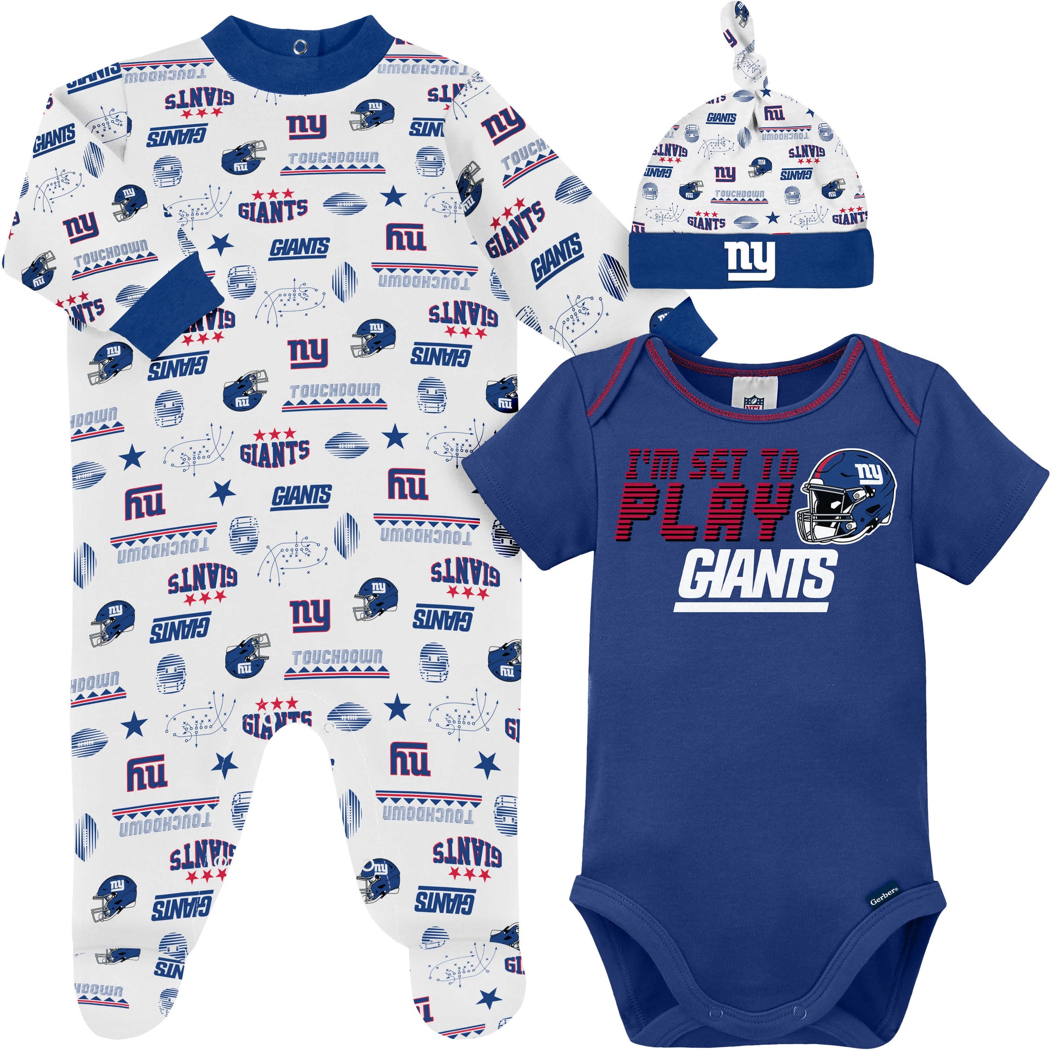 3-Piece Baby Boys New York Giants Bodysuit, Sleep 'N Play & Cap Set-Gerber Childrenswear Wholesale