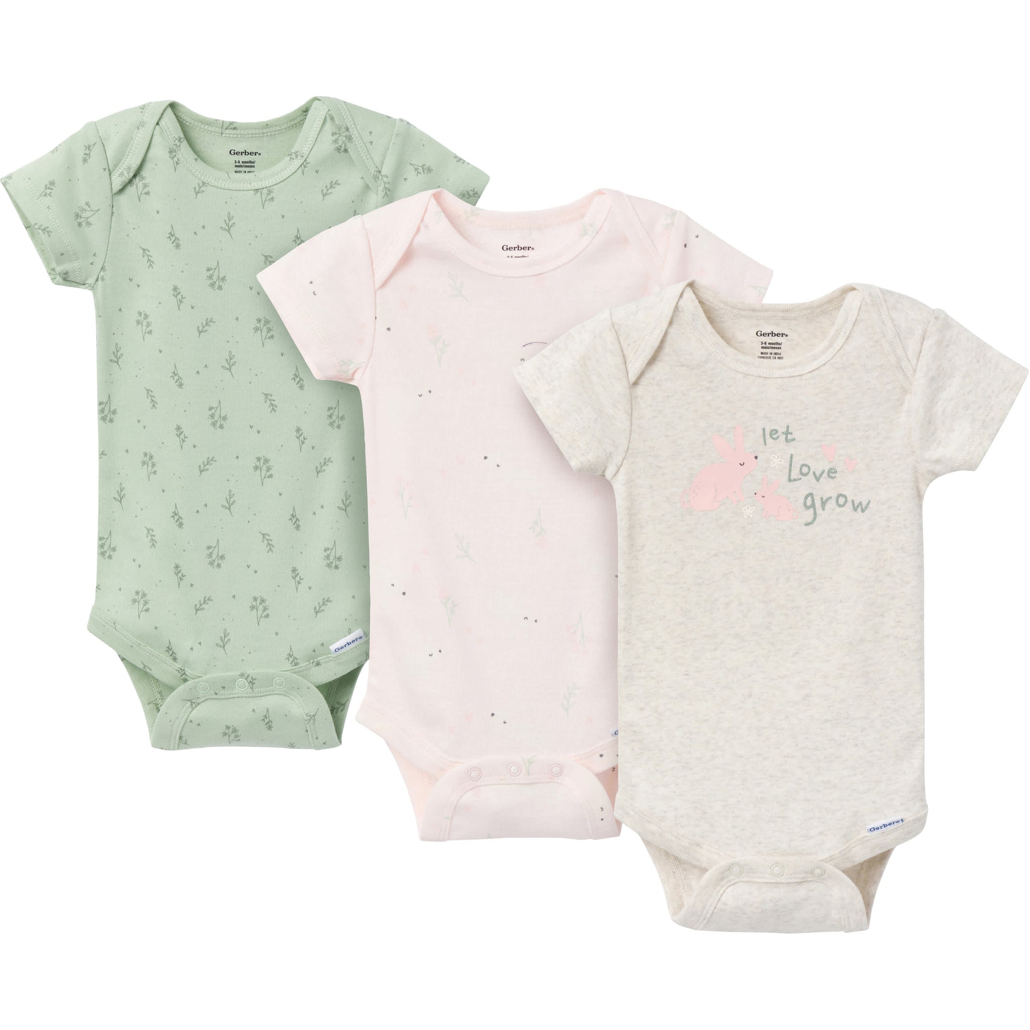 3-Pack Baby Girls Let Love Grow Onesies® Bodysuits-Gerber Childrenswear Wholesale