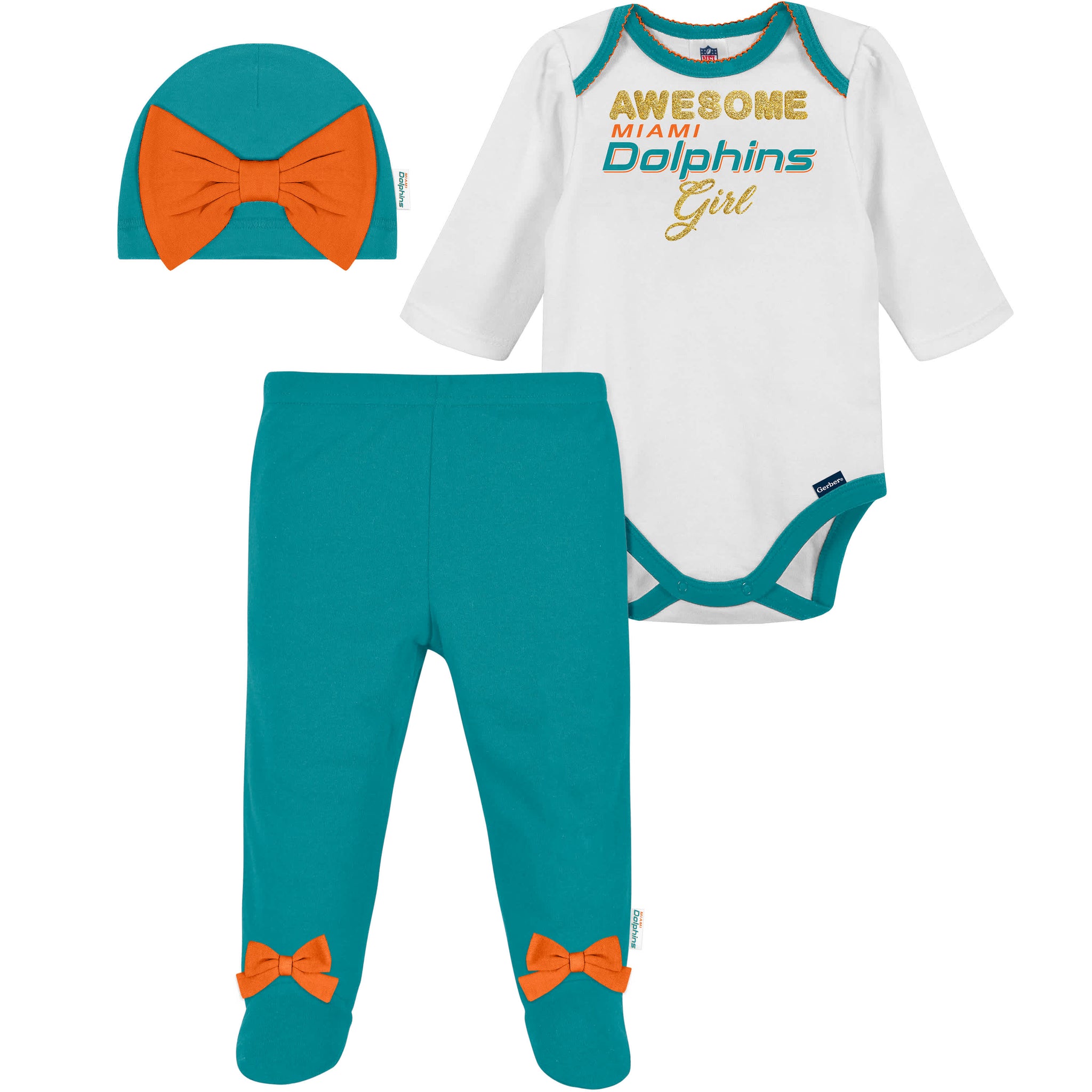 3-Piece Baby Girls Dolphins Bodysuit, Footed Pant, & Cap Set-Gerber Childrenswear Wholesale