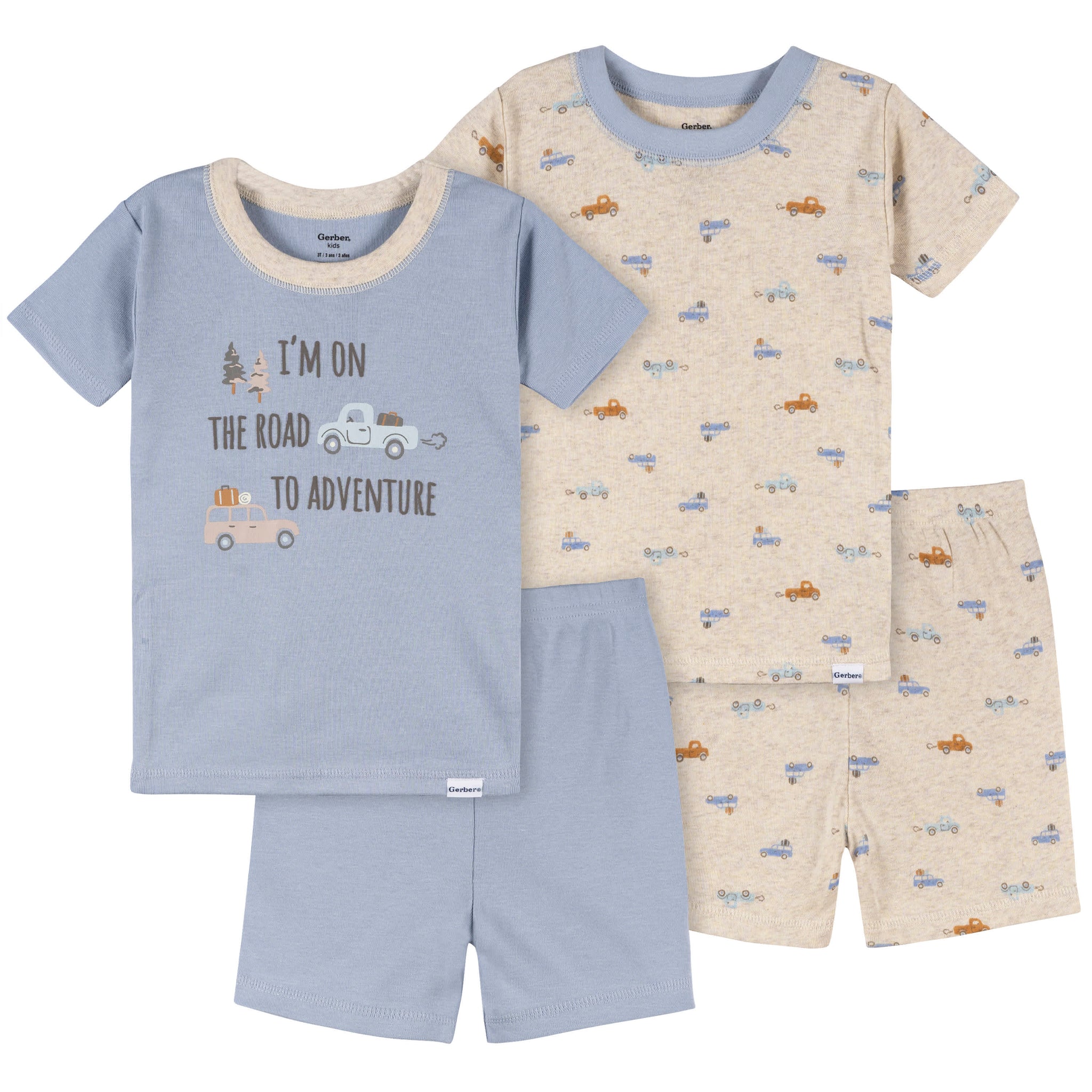 4-Piece Infant & Toddler Boys Cars Shorts Pajamas Set-Gerber Childrenswear Wholesale