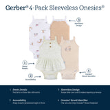 4-Pack Baby Girls Green Foral Sleeveless Onesies® Bodysuits-Gerber Childrenswear Wholesale