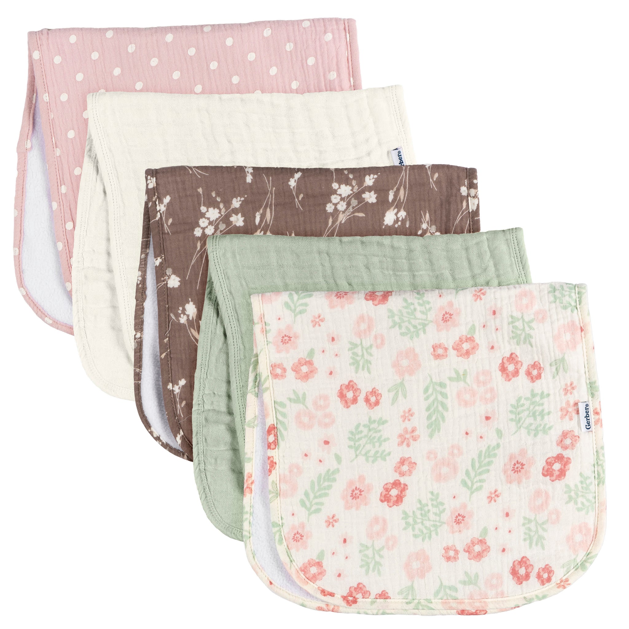 5-Pack Baby Girls Multi Pink Floral Muslin Burpcloth-Gerber Childrenswear Wholesale