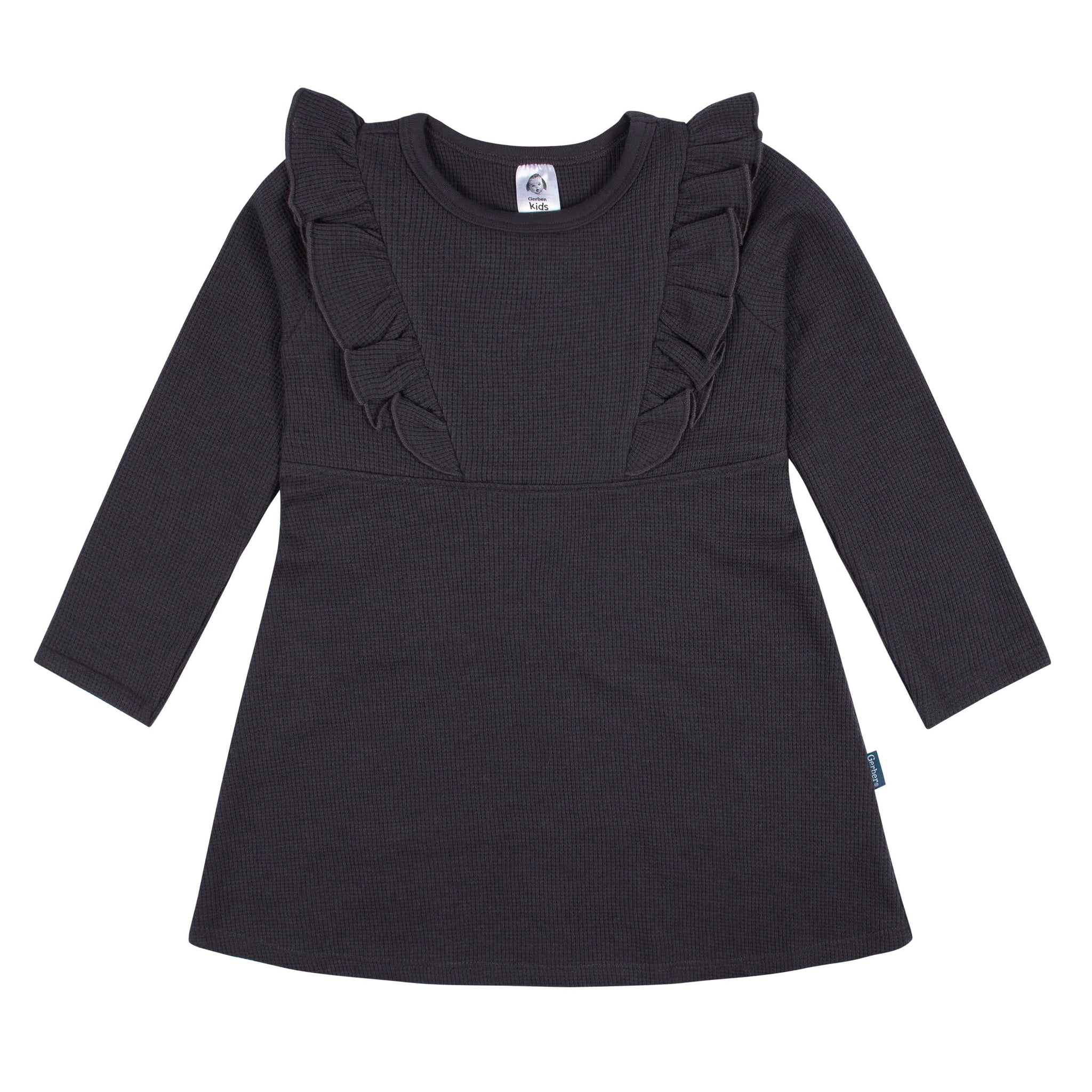Infant and Toddler Girls Charcoal Dress With Ruffle-Gerber Childrenswear Wholesale