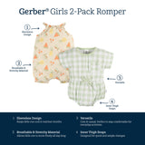 2-Pack Baby Girls Fruit Romper-Gerber Childrenswear Wholesale