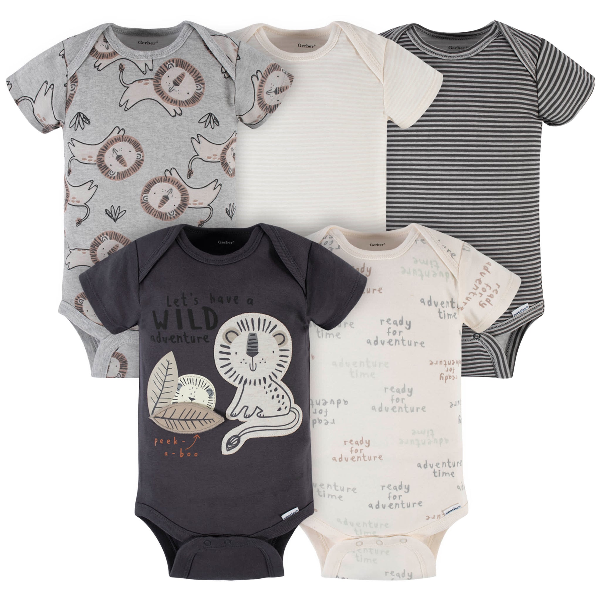 5-Pack Baby Boys Lion Short Sleeve Onesies® Bodysuits-Gerber Childrenswear Wholesale