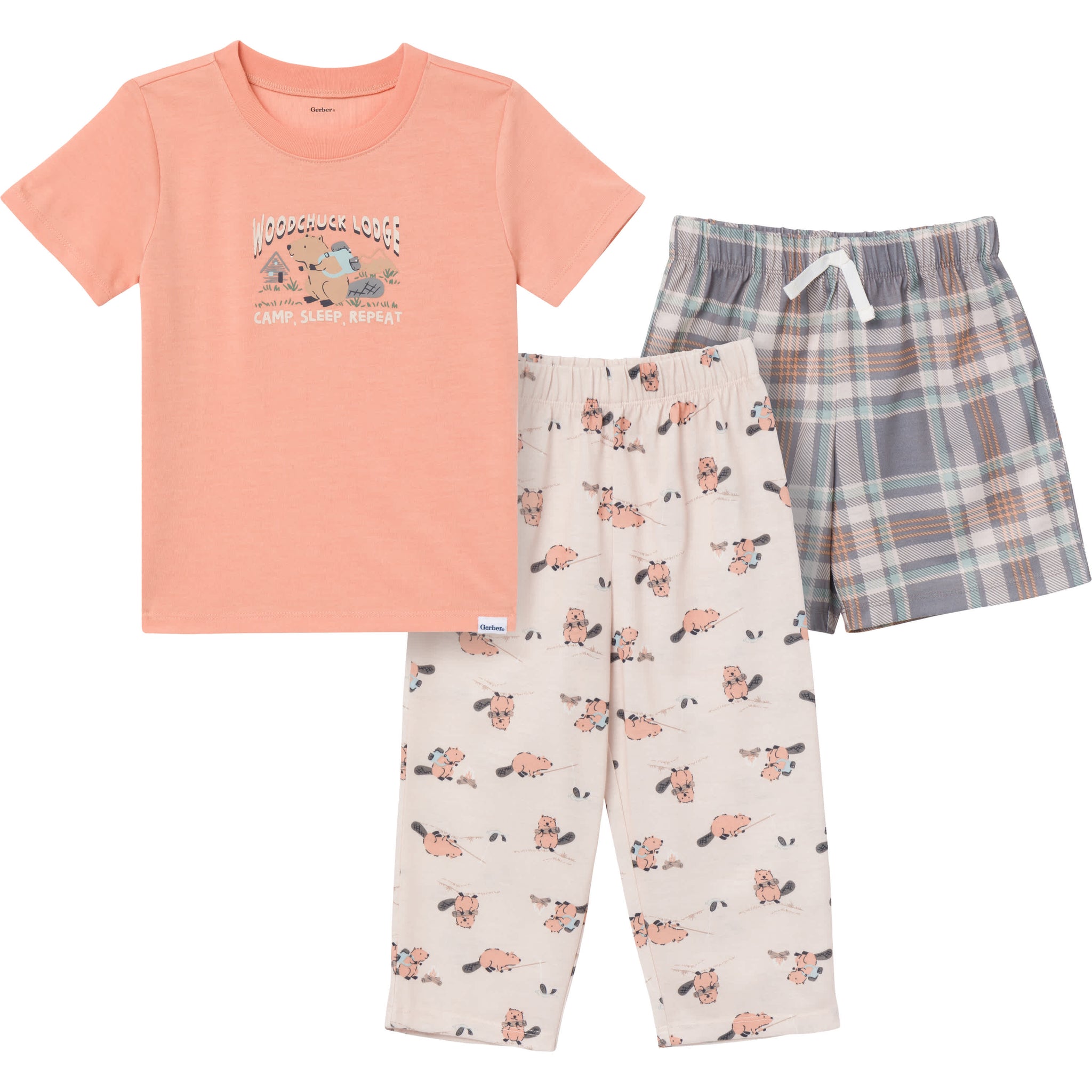 3-Piece Toddler Boys Woodlands T-Shirt, Shorts & Pants Pajama Set-Gerber Childrenswear Wholesale