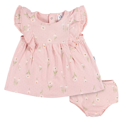 2-Piece Baby Girls Daisies Dress & Diaper Cover-Gerber Childrenswear Wholesale