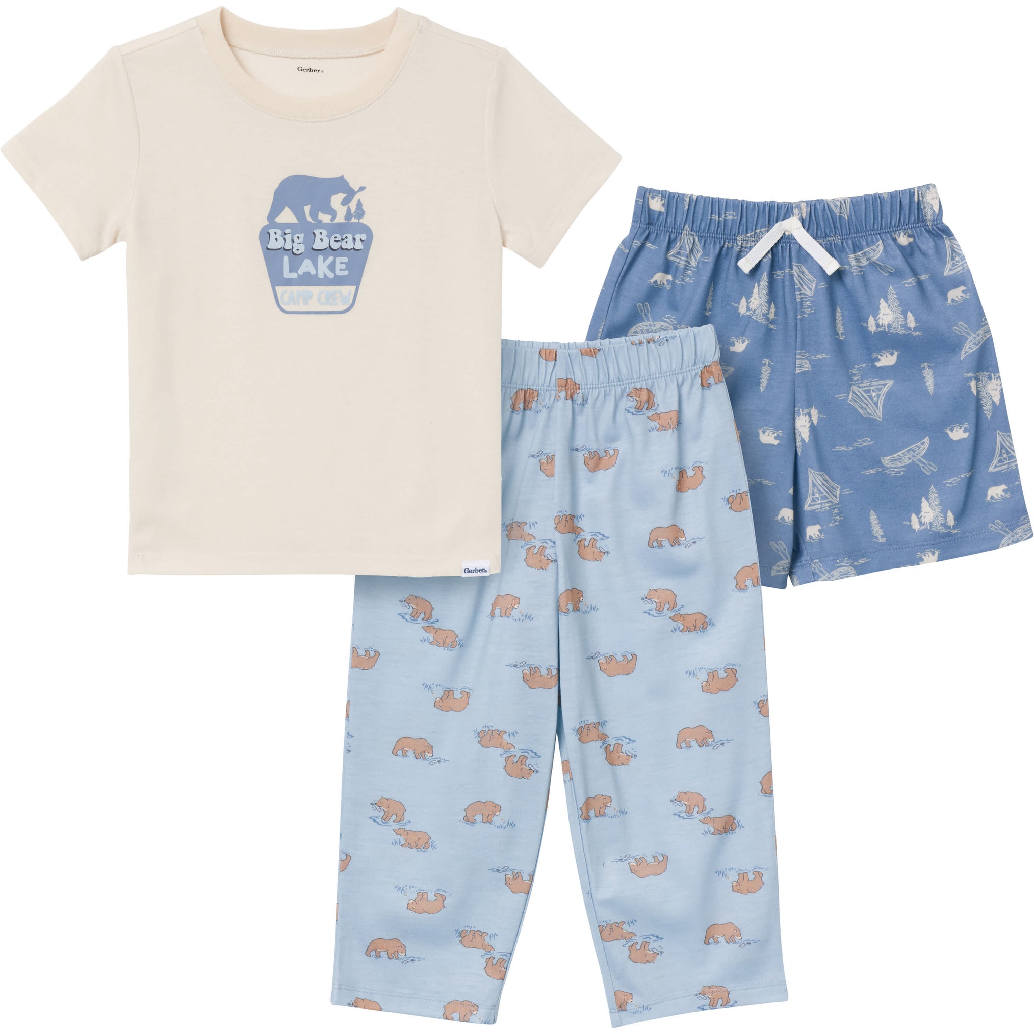 3-Piece Toddler Boys Bear T-Shirt, Shorts & Pants Pajama Set-Gerber Childrenswear Wholesale