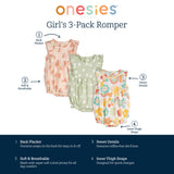 3-Pack Baby Girls Garden Rompers-Gerber Childrenswear Wholesale