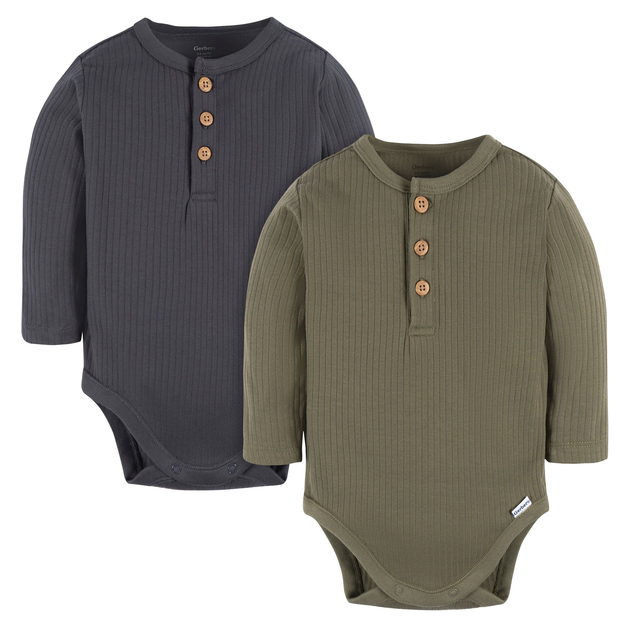 2-Pack Baby Boys Charcoal Green Bodysuits-Gerber Childrenswear Wholesale