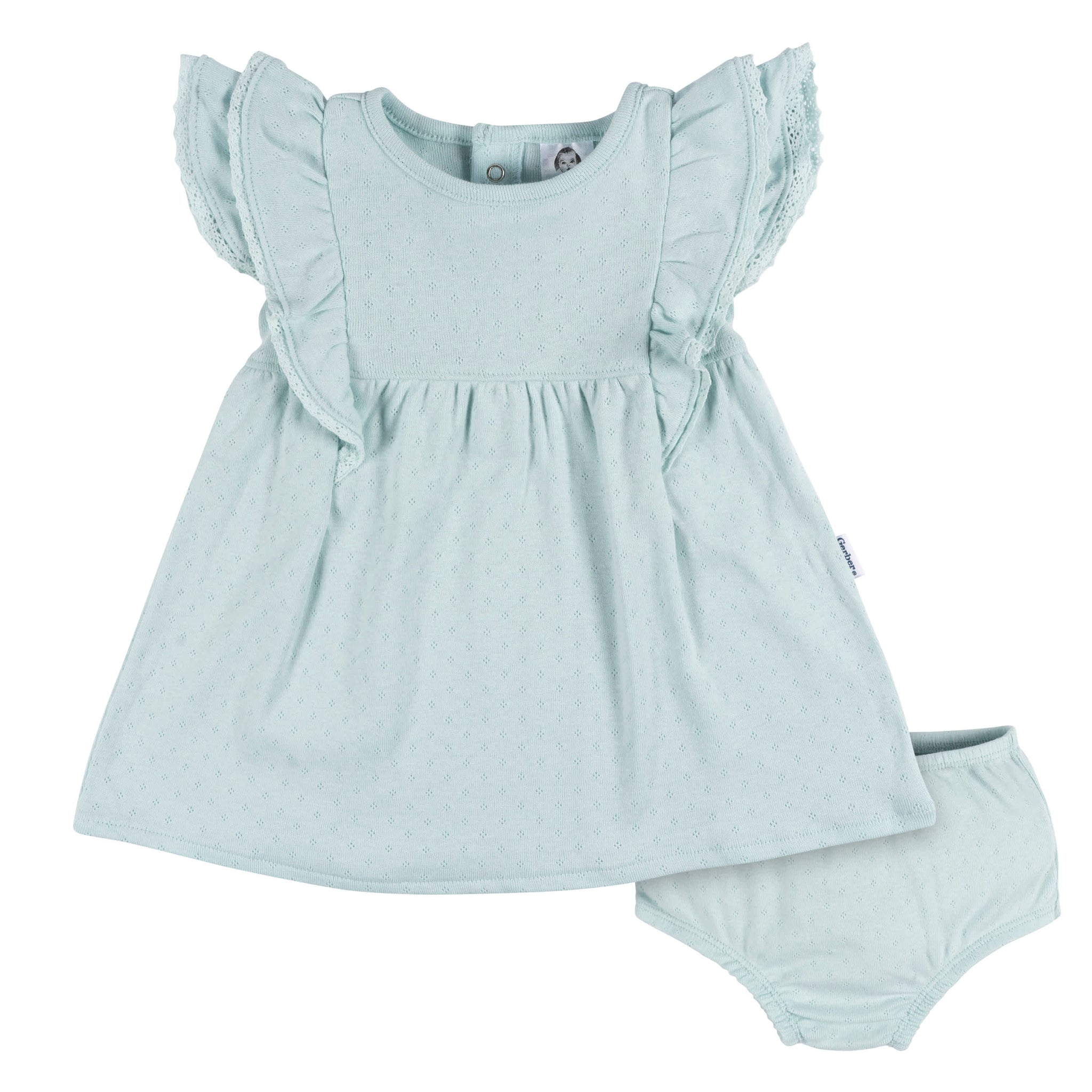 2-Piece Baby Girls Aqua Blue Dress & Diaper Cover-Gerber Childrenswear Wholesale