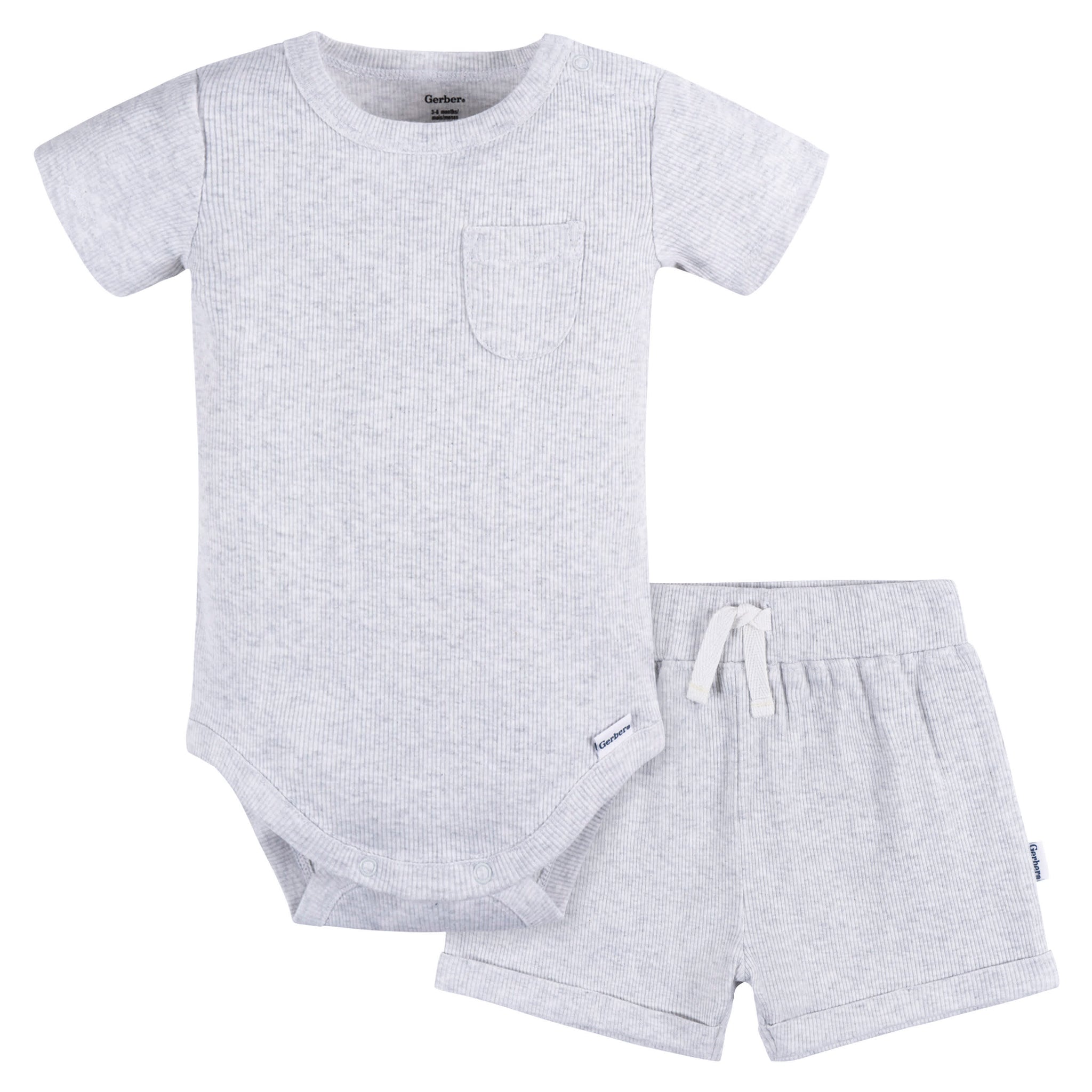 2-Piece Baby Boys Grey Heather Bodysuit and Shorts-Gerber Childrenswear Wholesale