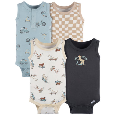 4-Pack Baby Boys Blue Bike Sleeveless Onesies® Bodysuits-Gerber Childrenswear Wholesale