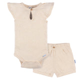 2-Pack Baby Girls Light Oatmeal Heather Bodysuit and Shorts Set-Gerber Childrenswear Wholesale