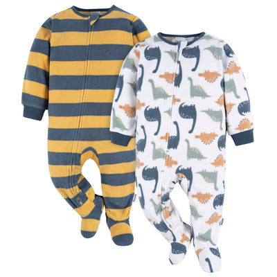 2-Pack Baby & Toddler Boys Dinos & Wide Stripe Fleece Pajamas-Gerber Childrenswear Wholesale