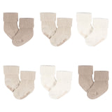 6-Pack Baby Neutral Tan Rolled Cuff Ribbed Socks-Gerber Childrenswear Wholesale