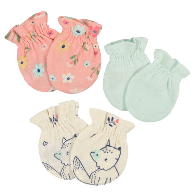 3-Pack Baby Girls Fox No Scratch Mittens-Gerber Childrenswear Wholesale