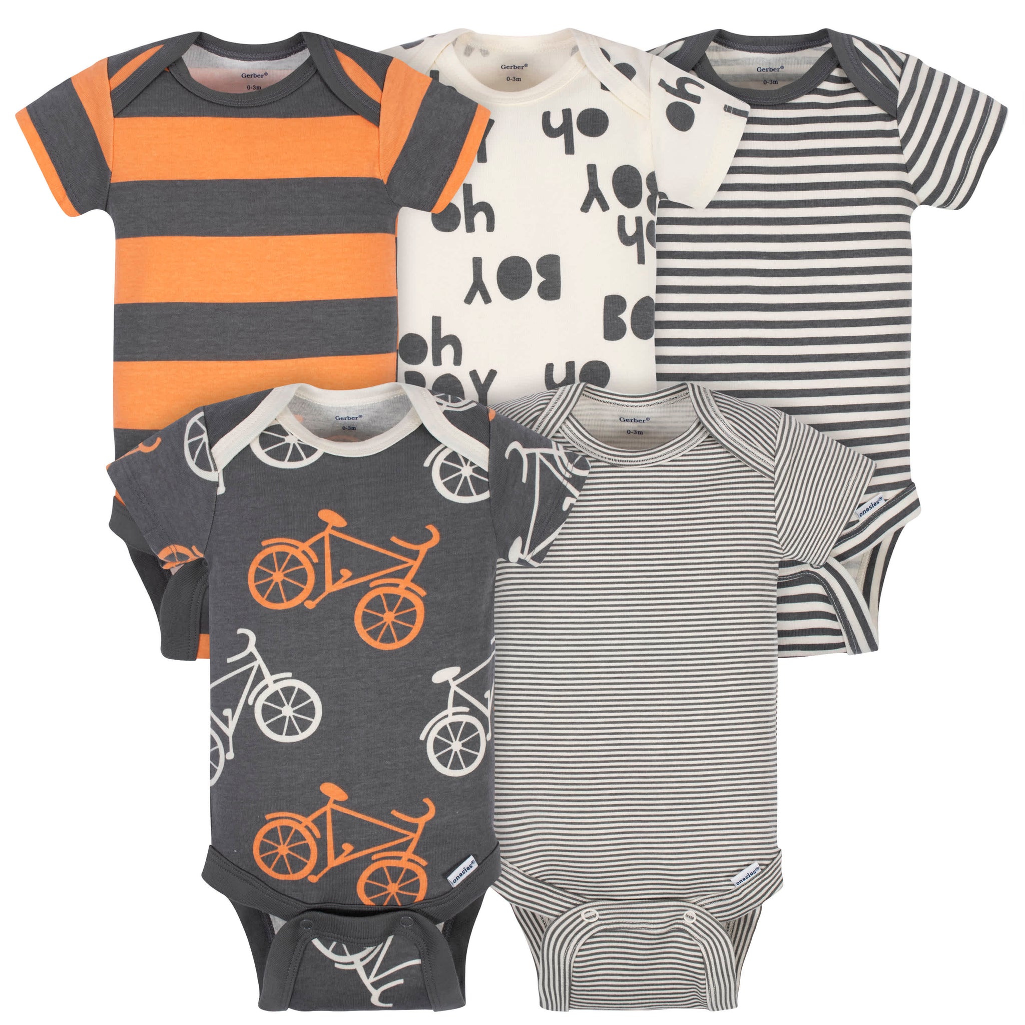 5-Pack Baby Boys Bicycle Organic Short Sleeve Onesies Bodysuits-Gerber Childrenswear Wholesale