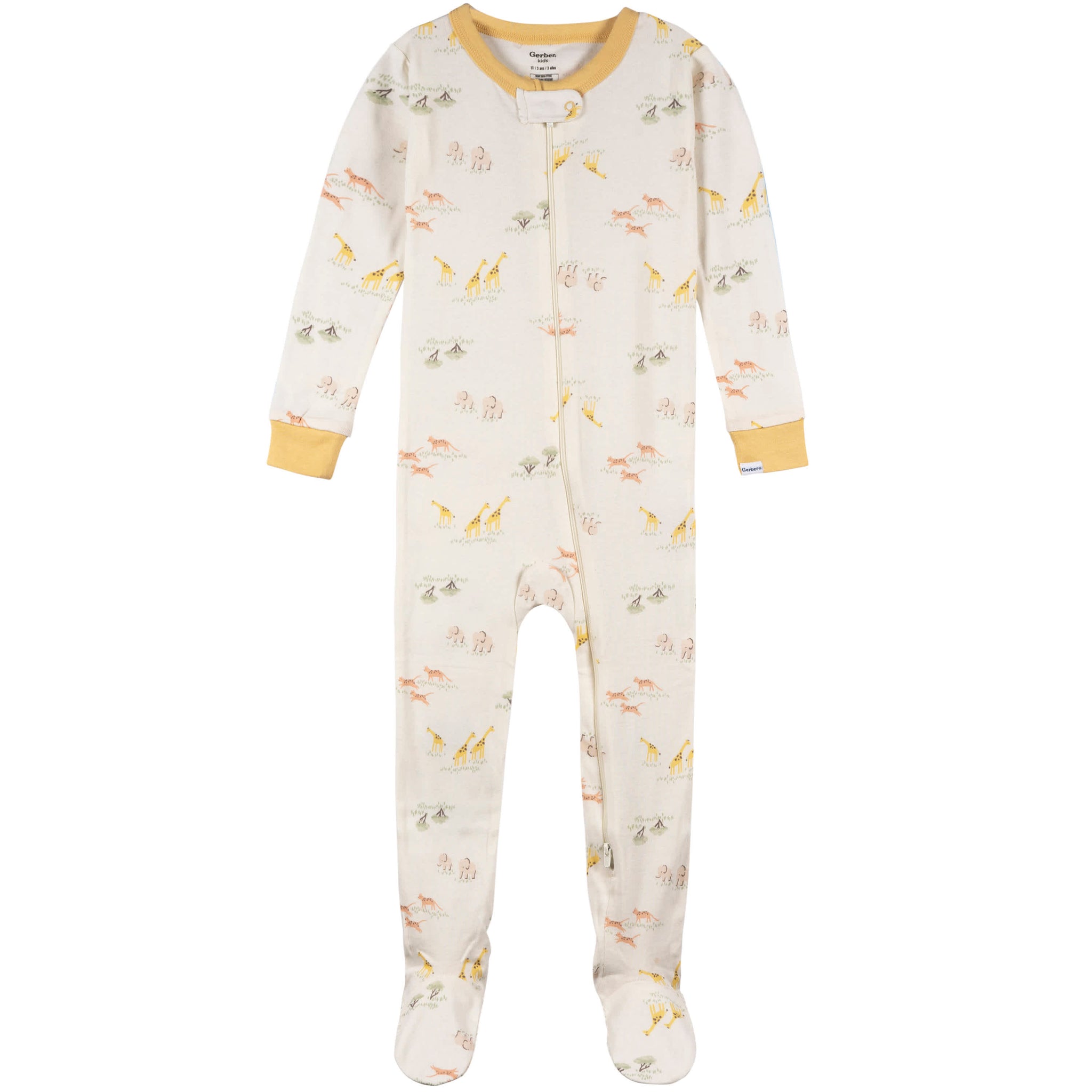 2-Pack Baby & Toddler Neutral Safari Snug-Fitting Footed Pajamas-Gerber Childrenswear Wholesale