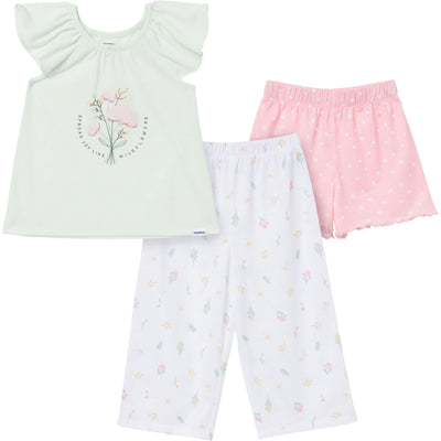 3-Piece Toddler Girls Wildflowers T-Shirt, Shorts & Pants Pajama Set-Gerber Childrenswear Wholesale