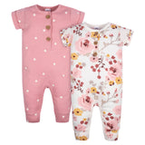 2-Pack Baby Girls Floral & Dots Short Sleeve Rompers-Gerber Childrenswear Wholesale