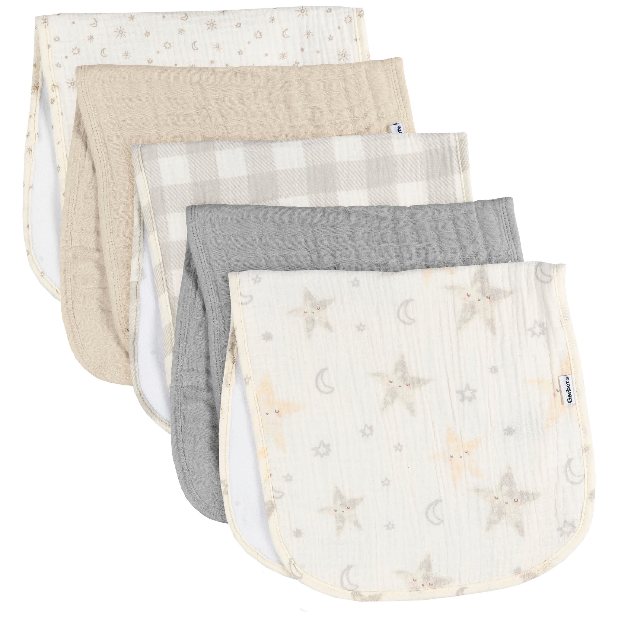 5-Pack Baby Neutral Multi Stars Muslin Burpcloth-Gerber Childrenswear Wholesale