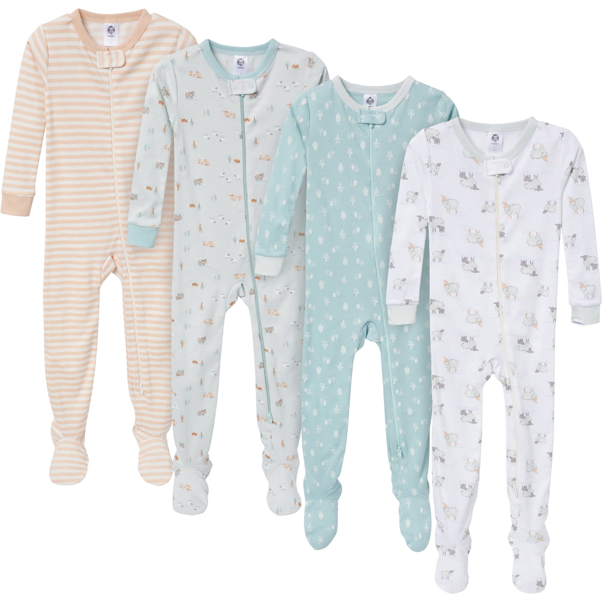 4-Pack Baby & Toddler Neutral Farm Snug-Fitting Footed Pajamas-Gerber Childrenswear Wholesale