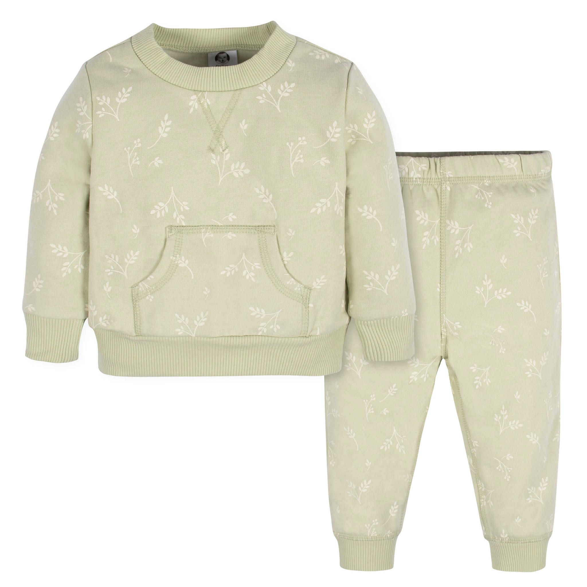 2-Piece Baby & Toddler Girls Green Leaves Sweatshirt & Pant Set-Gerber Childrenswear Wholesale