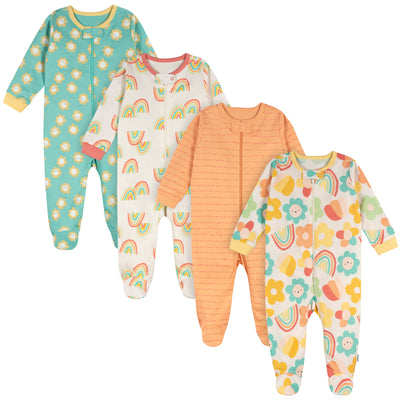 4-Pack Baby Girls Flower Power Sleep 'N Plays-Gerber Childrenswear Wholesale