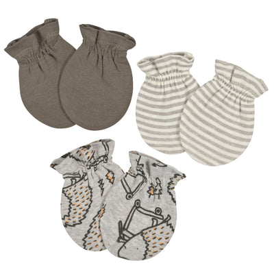 3-Pack Baby Boys Hedgehog No Scratch Mittens-Gerber Childrenswear Wholesale