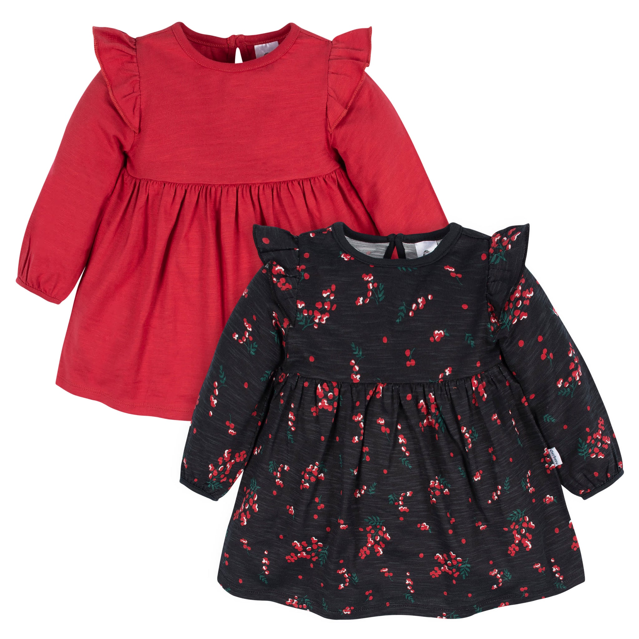 2-Pack Baby & Toddler Girls Holly Berries Babydoll Dresses-Gerber Childrenswear Wholesale