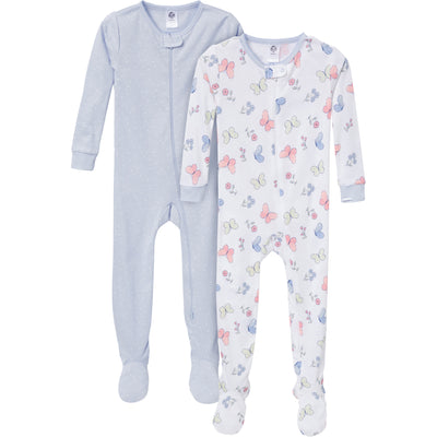 2-Pack Baby & Toddler Girls Butterflies Snug-Fitting Footed Pajamas-Gerber Childrenswear Wholesale