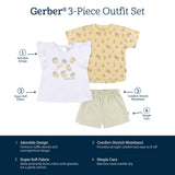 3-Piece Infant & Toddler Girls Yellow Lemons Shirt and Shorts Set-Gerber Childrenswear Wholesale